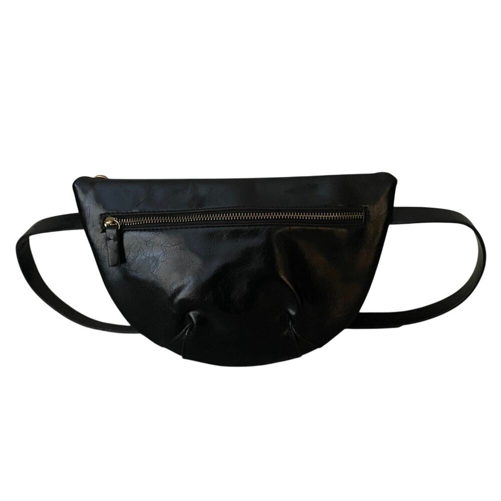 Anthropologie Ada Womens Black Crinkle Shine Convertible Belt Bag